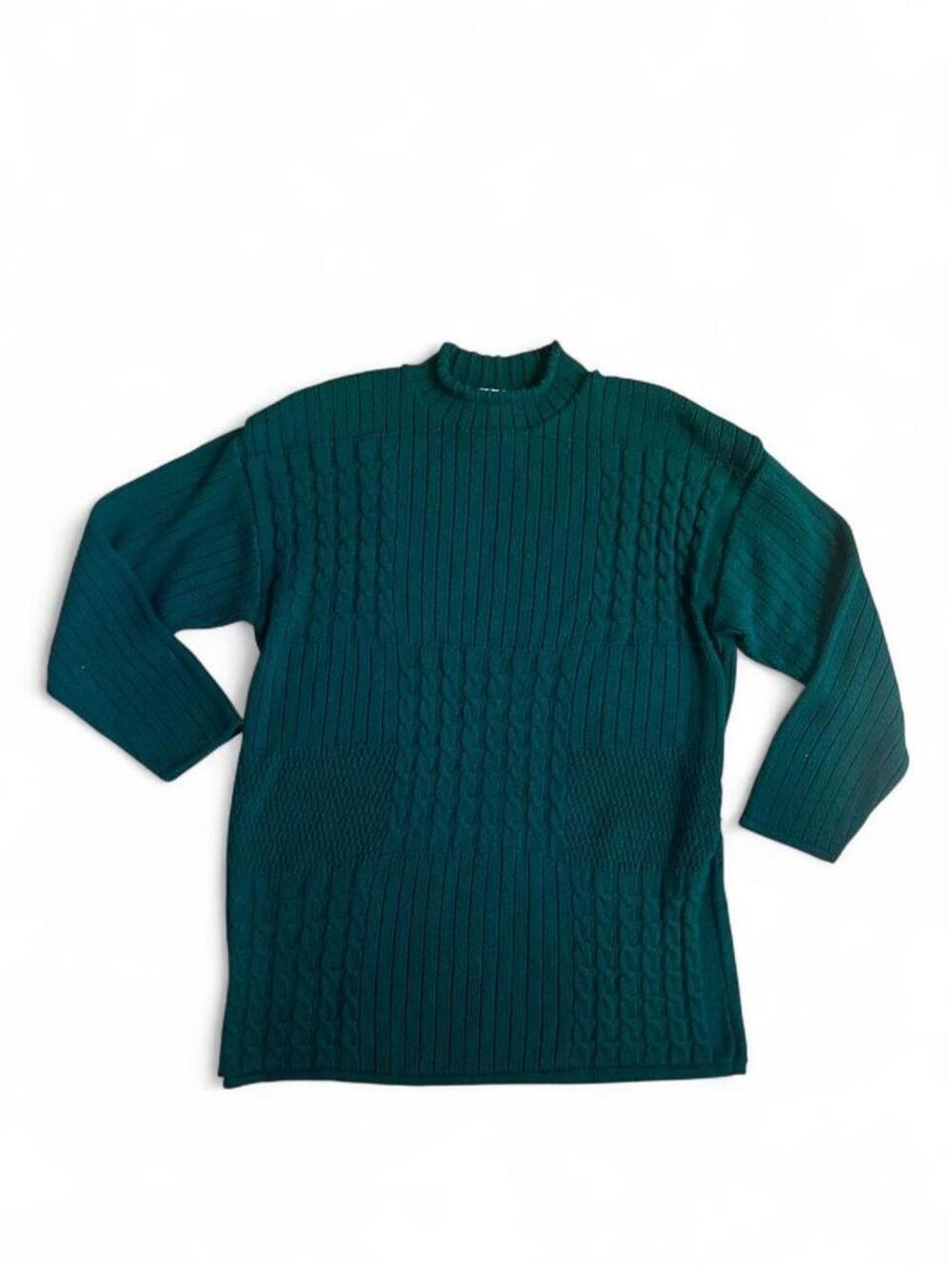 Vintage 90s Knitmaker Emerald Green cable knit chunky sweater ribbed texture M